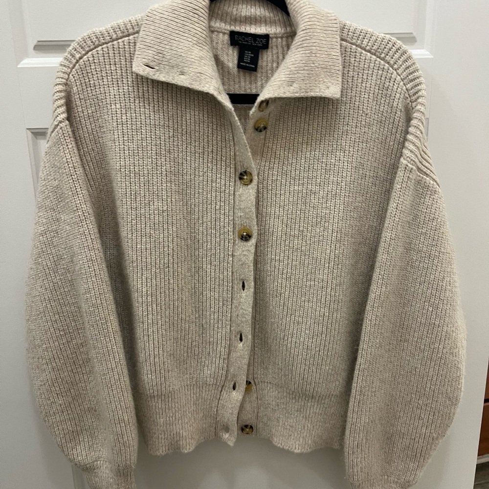 Rachel Zoe Beige Button-Up Cardigan